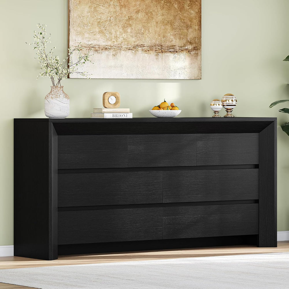 iPormis 7 Drawer Dresser for Bedroom, 57” Wide Wooden Dresser, Black