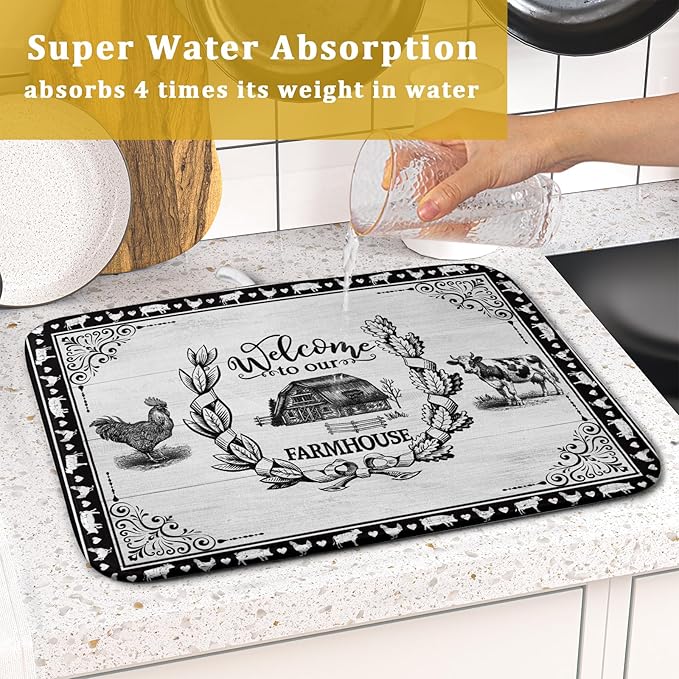 Farm Animal Dish Drying Mat 16x18 Inch Welcome to Our Farmhouse Microfiber Dish - Image 7