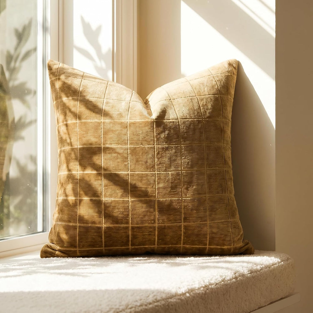 Neelvin Set of 2 Chenille Throw Pillow Covers 26x26inch Modern Large Grid Che...