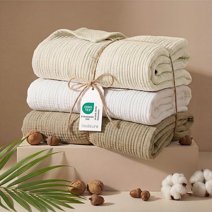 Bedsure 100% Cotton Muslin Blanket Queen Size - Image 5