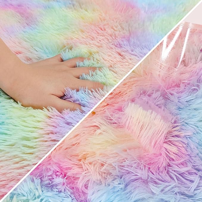 Fluffy Rainbow Colorful Area Rug - Image 6