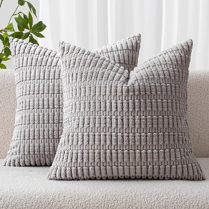 MIULEE Pack of 2 Corduroy Decorative Euro Sham Throw Pillow Covers 22x22 Inch by MIULEE