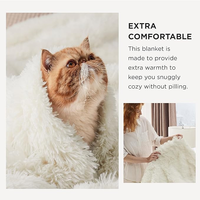 Bedsure GentleSoft Fluffy Cream King Size Blanket - Image 3