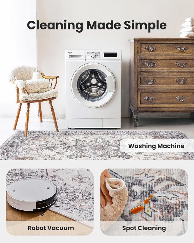 AMADA HOMEFURNISHING 9x12 Washable Area Rug, Low-Profile Large Area Rug - Image 4