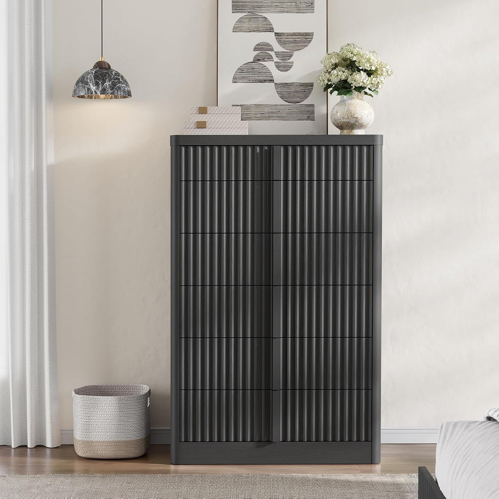 Fluted Dresser for Bedroom, 48" Tall 6 Drawer Dresser, Modern Chest of D...