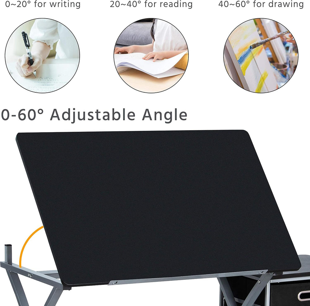 Topeakmart Drafting Tables, Draft Drawing Desk w/Stool and Tiltable Tabletop,...