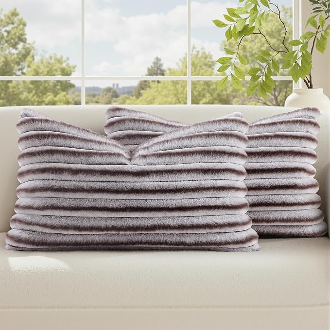 decorUhome Cozy Faux Fur Throw Pillow Covers 12x20 Set of 2 Decorative Soft by decorUhome