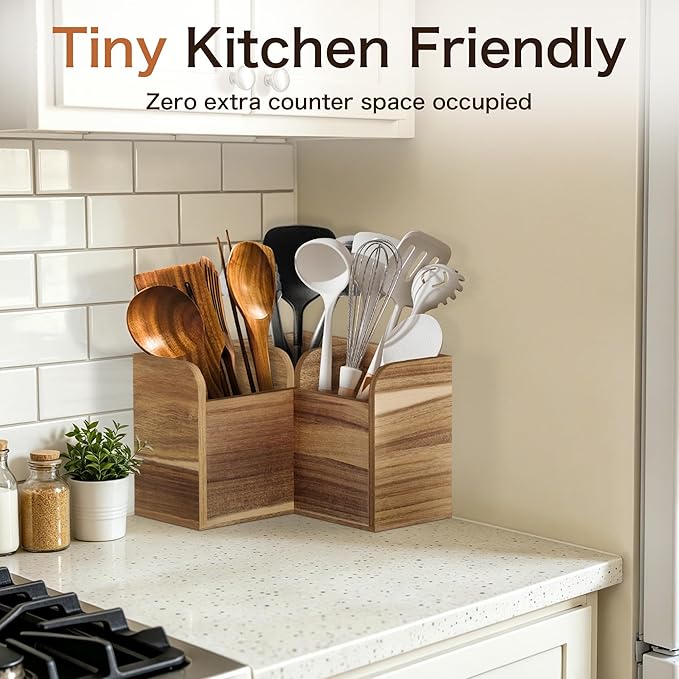 Acacia Wood Kitchen Utensil Holders