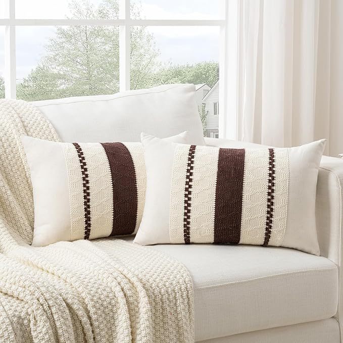 Fancy Homi Set of 1 Boho Brown Long Lumbar Decorative Throw Pillow Cover 12x24 - Image 2