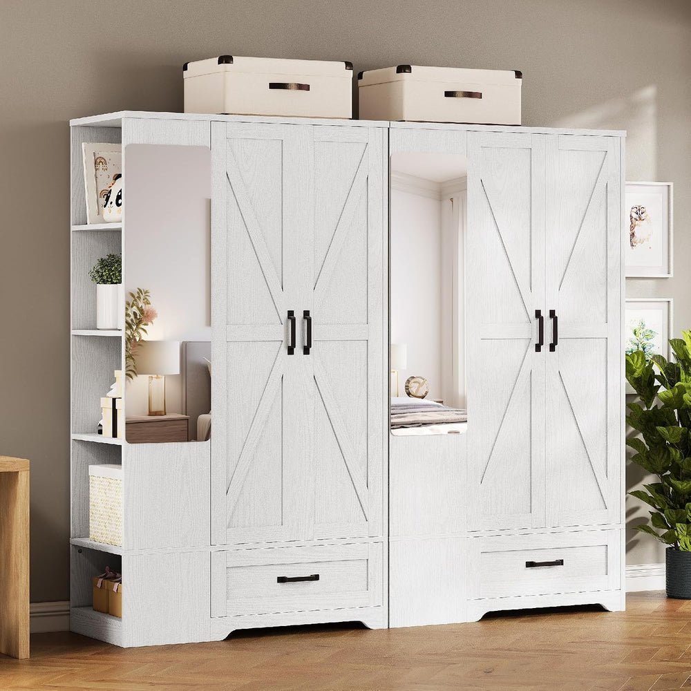 LIKIMIO Armoire Wardrobe Closet 70 Inches, Large Storage with Mirror, 2 Doors...
