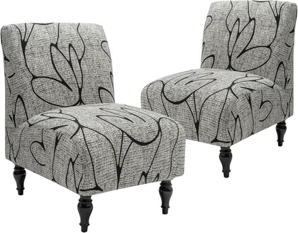 Iauddy Armless Accent Slipper Chair Cover Slipcover,Stretch Spandex Printed Removable Non-Slip Silp Cover for Accent Chair Without Arms for Living Dining Room(Gray/Black,2)
