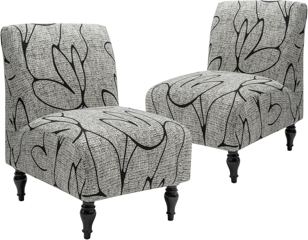 Iauddy Armless Accent Slipper Chair Cover Slipcover,Stretch Spandex Printed Removable Non-Slip Silp Cover for Accent Chair Without Arms for Living Dining Room(Gray/Black,2)