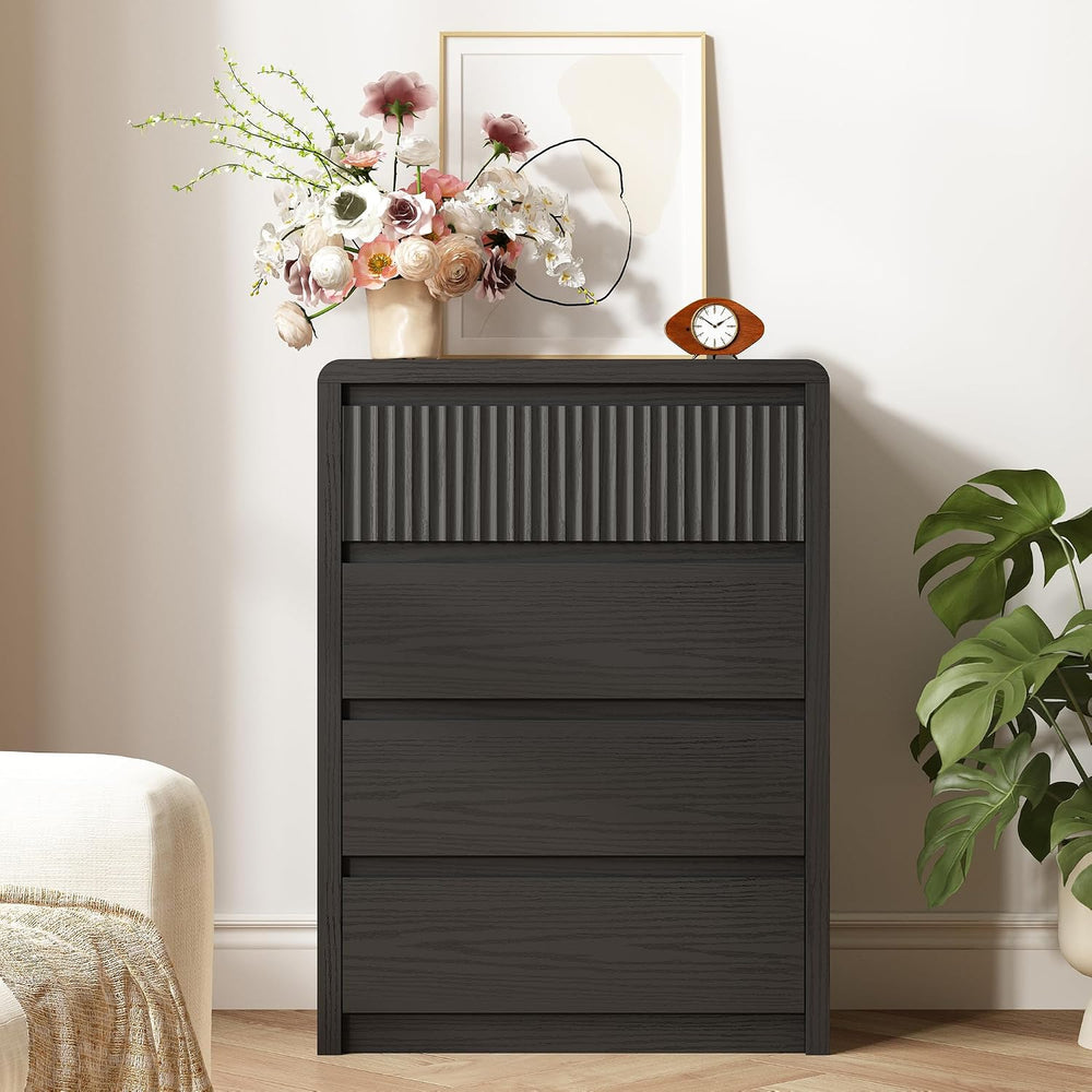LYNSOM 4 Drawer Dresser for Bedroom, 40" Tall Fluted Dresser with Curved...