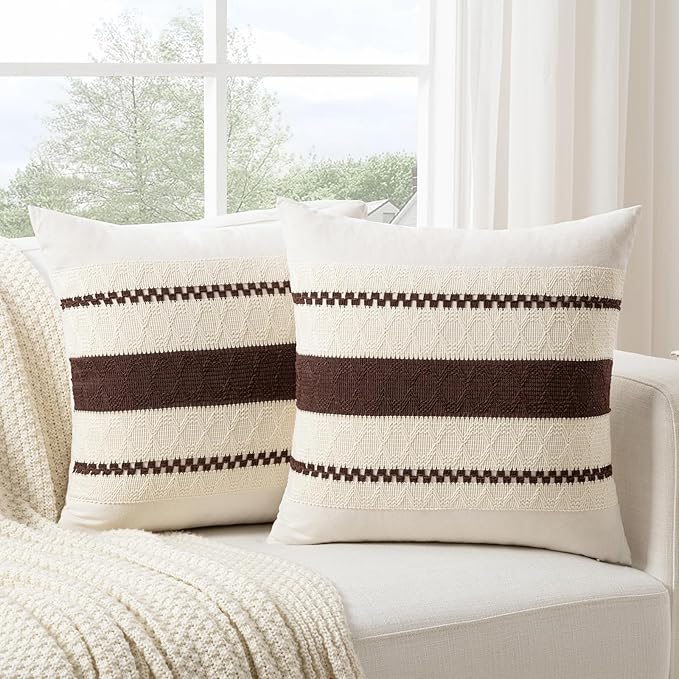 Fancy Homi Set of 1 Boho Brown Decorative Throw Pillow Cover 22x22 Inch - Image 2
