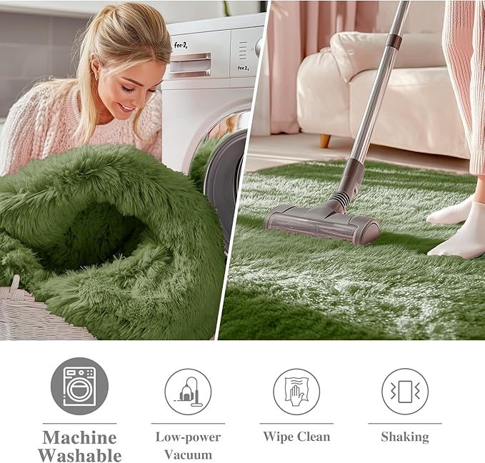 OLANLY Green Round Rugs for Bedroom - Image 2
