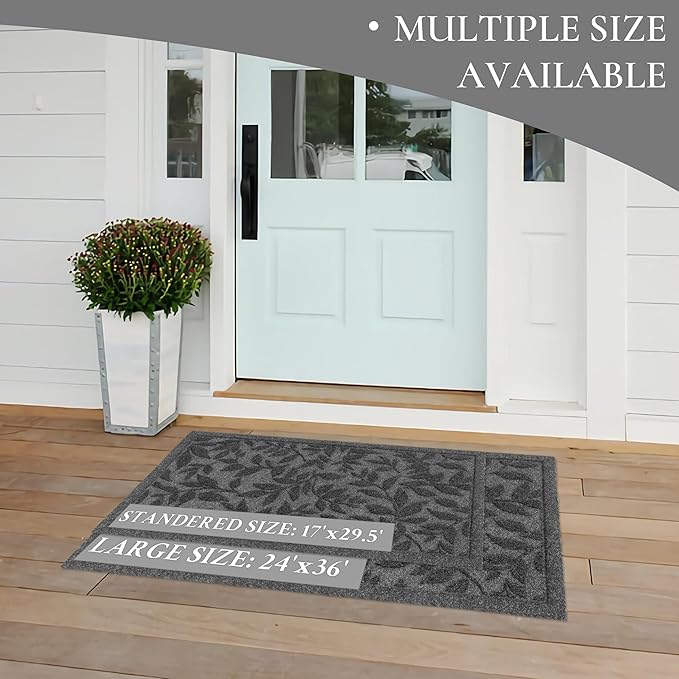 Grey Leaves Outdoor Indoor Entrance Doormats, Absorbent Durable Heavy Duty - Image 9