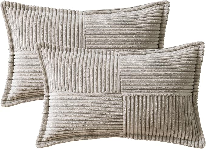 MIULEE Light Grey Corduroy Lumbar Pillow Covers 12x20 Inch 12x20 Inch - Image 6