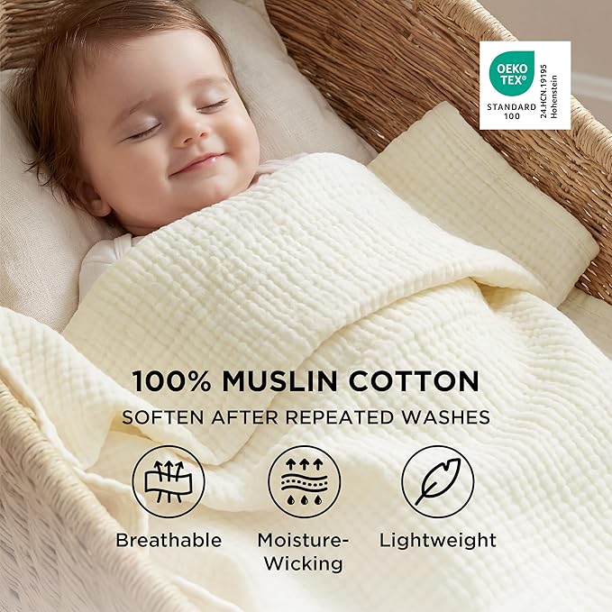 Bedsure 100% Cotton Muslin Blanket Queen Size - Image 2