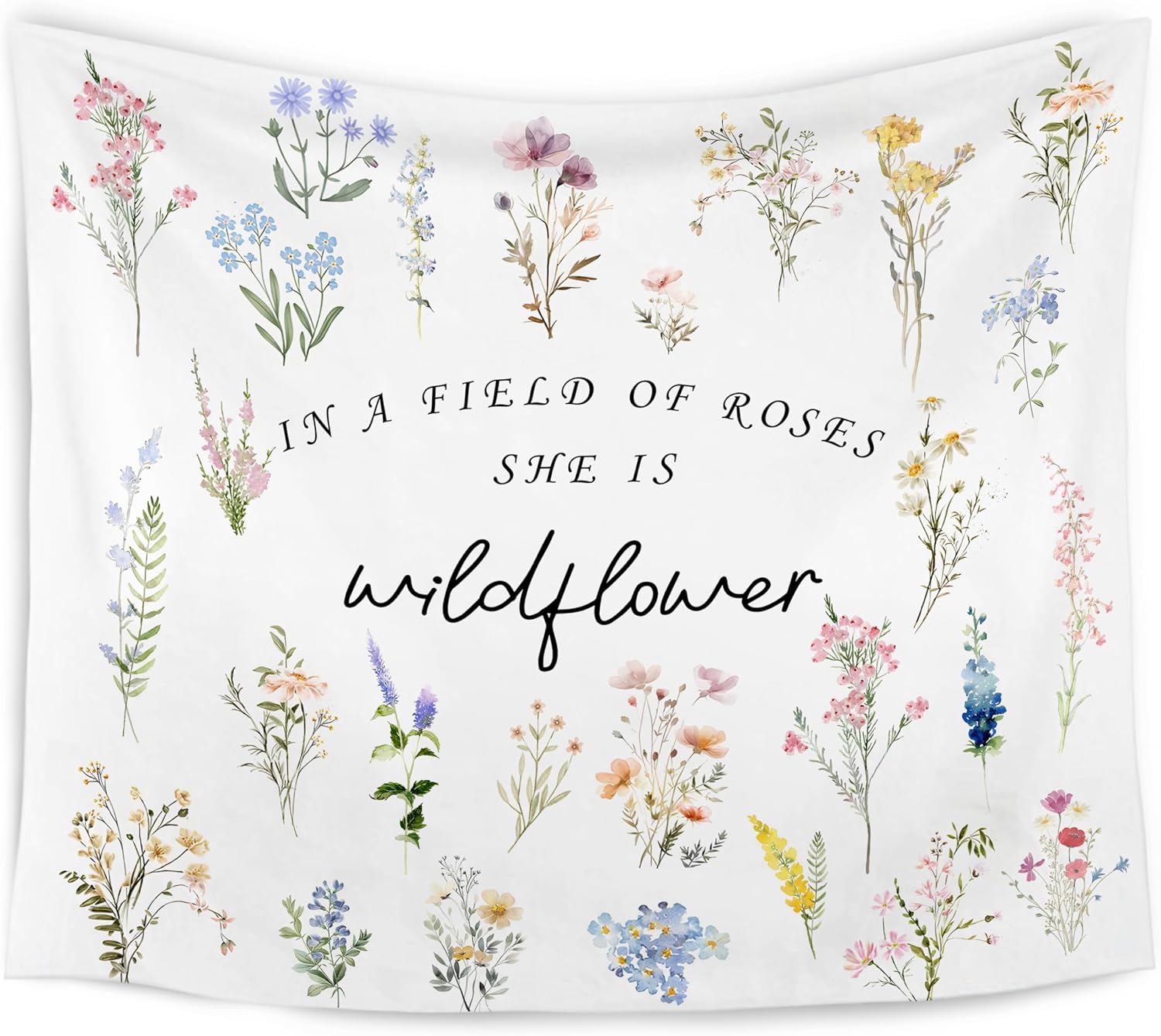 WARDOS Boho Floral Tapestry, in a Field of Roses She Is a Wildflower Tapestry Wall Hanging, Boho Wildflower Wall Blanket Decor for Baby Girls Room Toddler Nursery Bedroom, 50x60 Inch