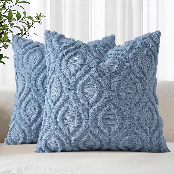 decorUhome Throw Pillow Covers 20x20 Inch Set of 2, Soft Plush Faux Wool Dusty by decorUhome