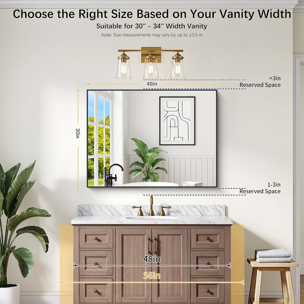Black Bathroom Mirror for Wall, 30x40 Inch Rectangle Mirrors with Metal Frame...