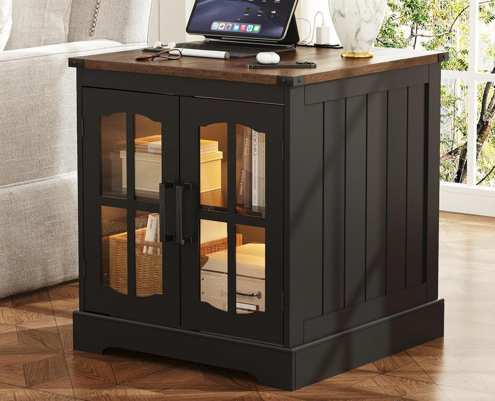 ChooChoo Farmhouse End Table with Charging Station & LED Light