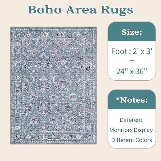 SERISSA Vintage Floral Rugs for Entryway, 2x3 Blue Grey Entryway Rug Non-Slip - Image 6