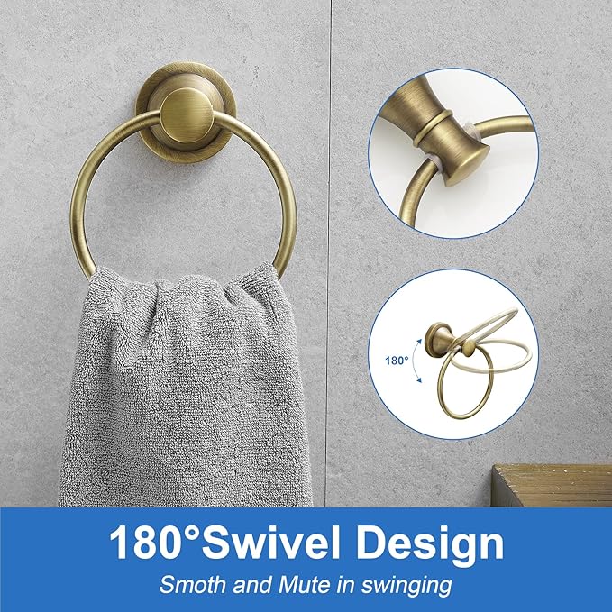 RUMOSE Toilet Paper Holder and Hand Towel Ring Antique Brass Wall Mount - Image 3