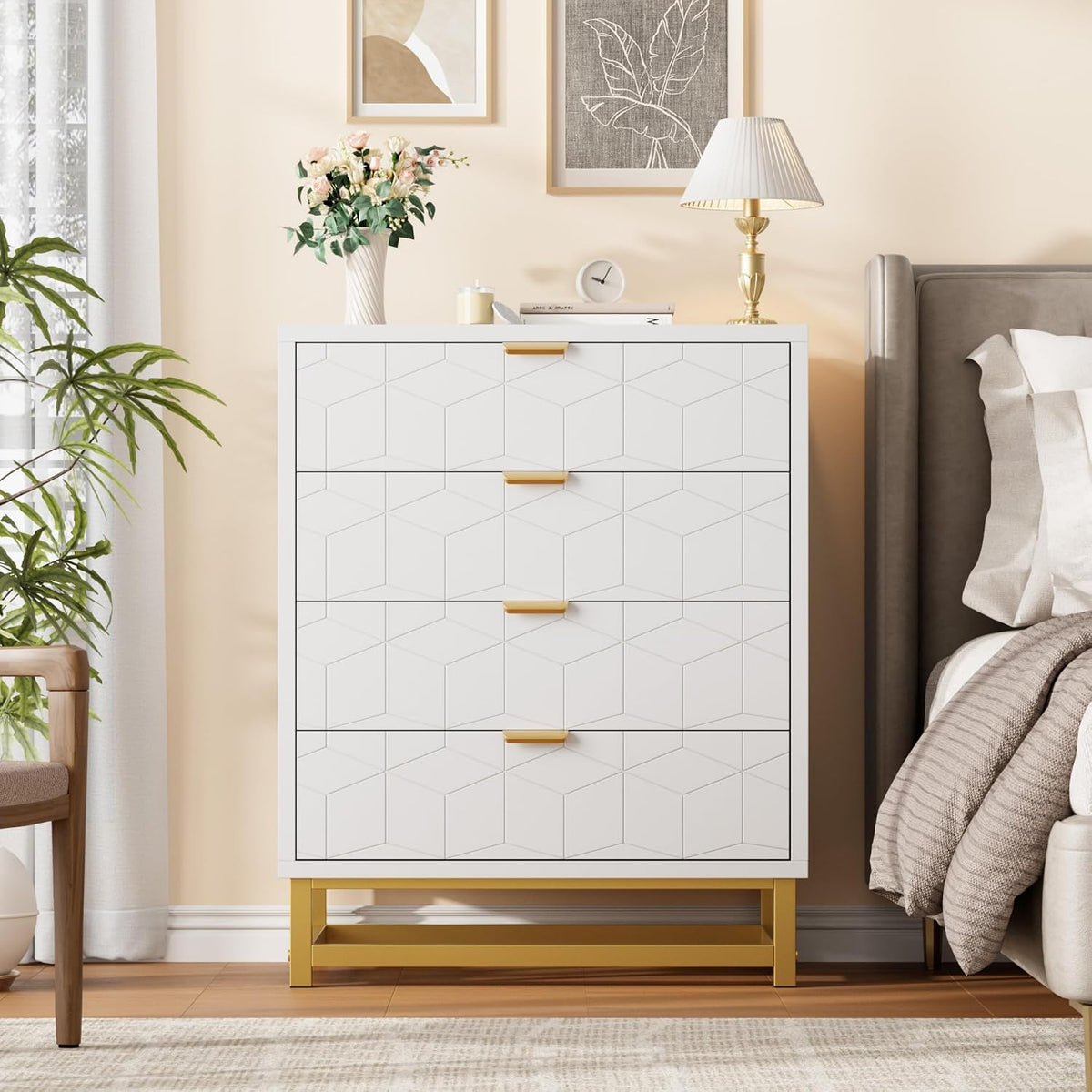 idealhouse white 4 drawer dresser for bedroom,modern small shown in use