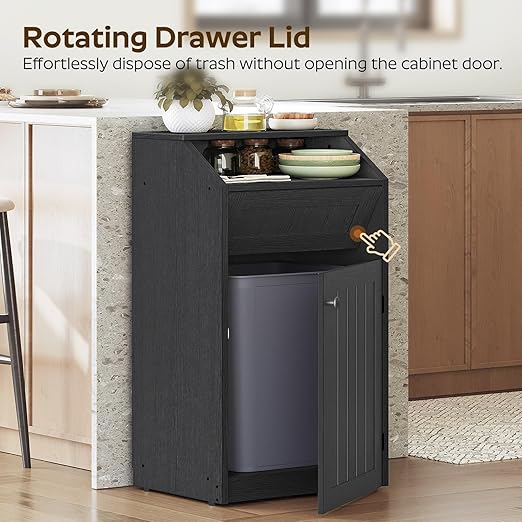 YATINEY Trash Cabinet, Freestanding Trash Can Cabinet, Wooden Recycling - Image 4