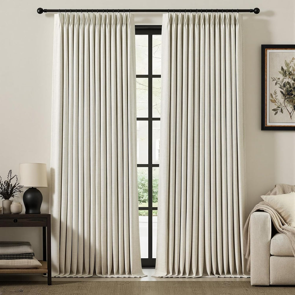 IVAPUPU Linen Pinch Pleated Blackout Curtains for Bedroom 102 Inch Long