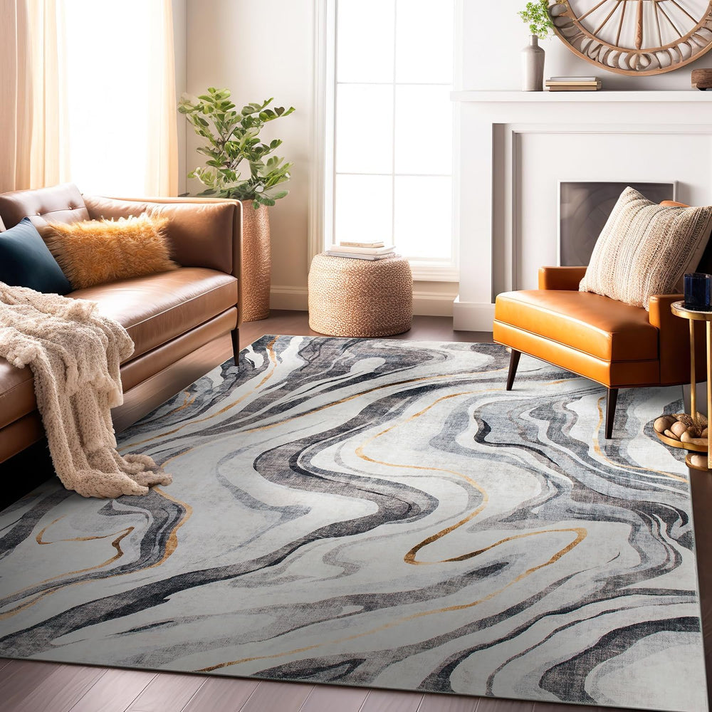 Rugshop Contemporary Marble Design Washable Non Slip Area Rug 5' x 7'...