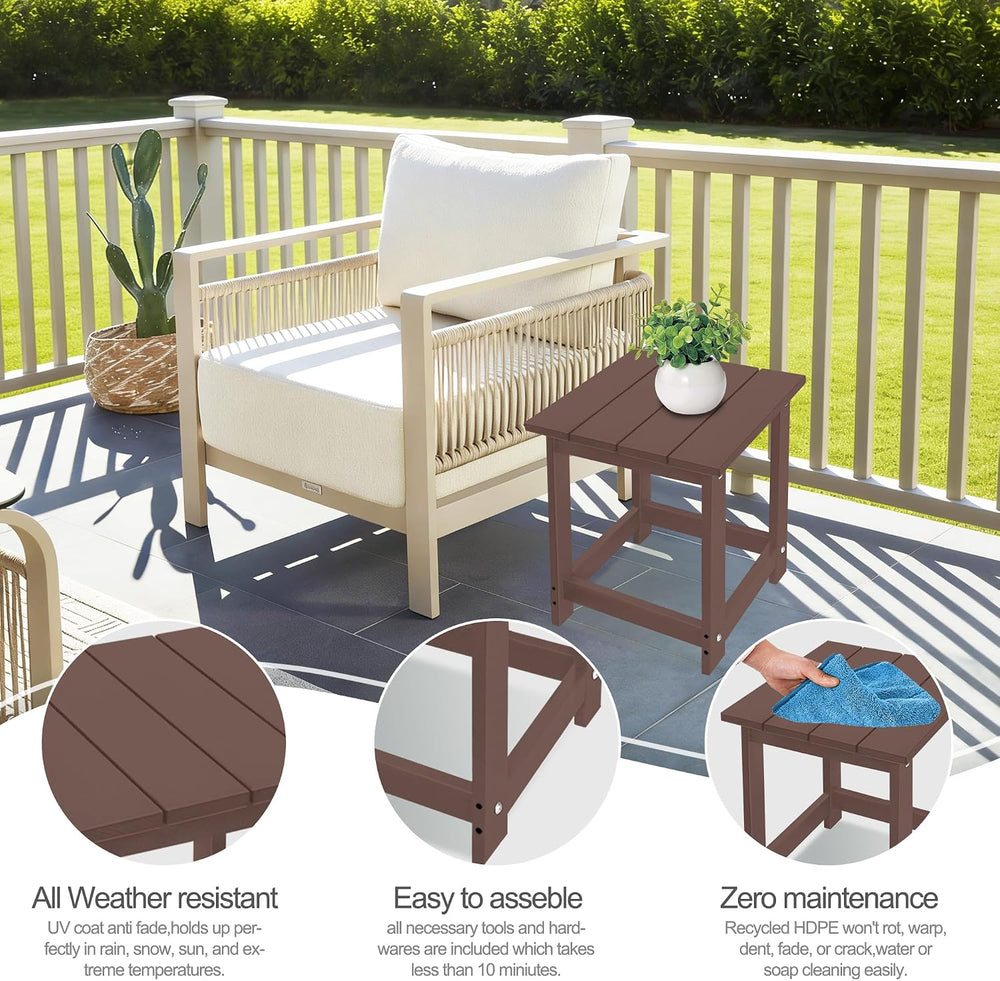 LZRS Patio Side Table, Heavy Duty HDPE Outdoor End Table with Wood Texture, W...
