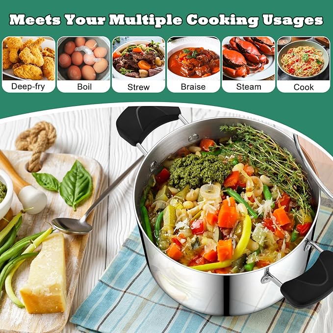 P&P CHEF 6 Qt Stockpot with Lid, Stainless Steel Cooking Stock Pot - Image 6