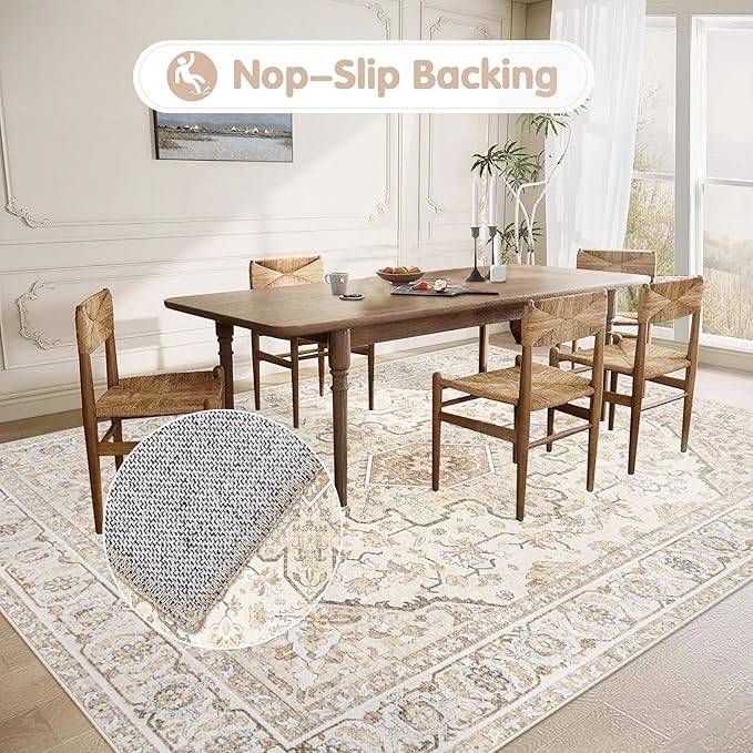 Area Rugs 5x7 Vintage Rug: Washable Living Room Rug Retro Medallion Distressed - Image 5