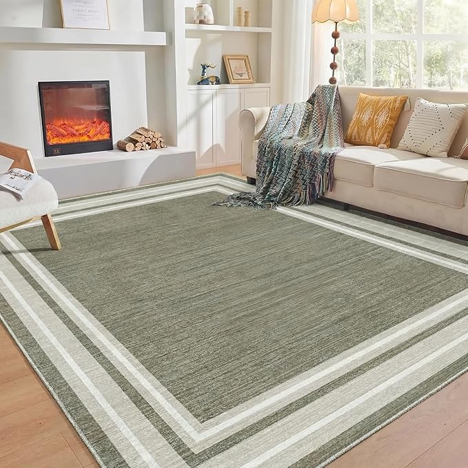 OPPODREAM Border Soft Area Rugs 5x7, Washable Brown Rug by OPPODREAM