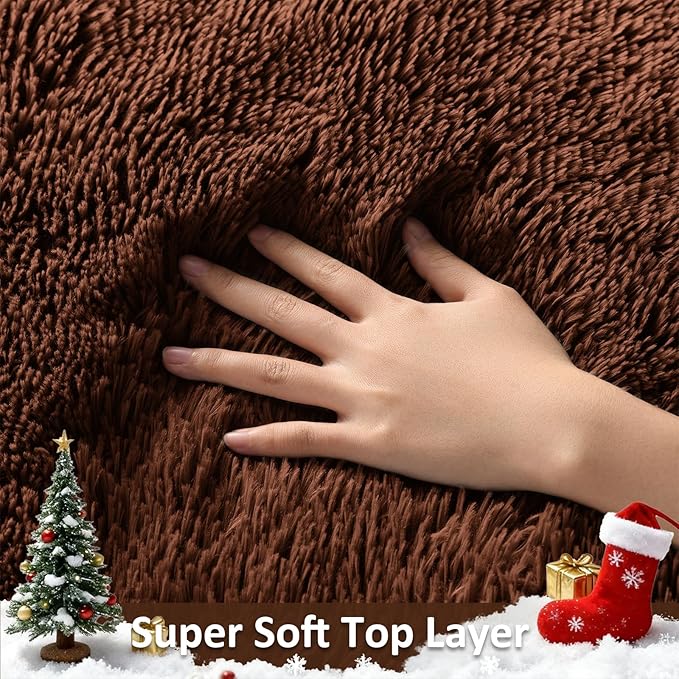 Ophanie 8x10 Brown Area Rugs for Living Room, Large Shag Bedroom Carpet - Image 2