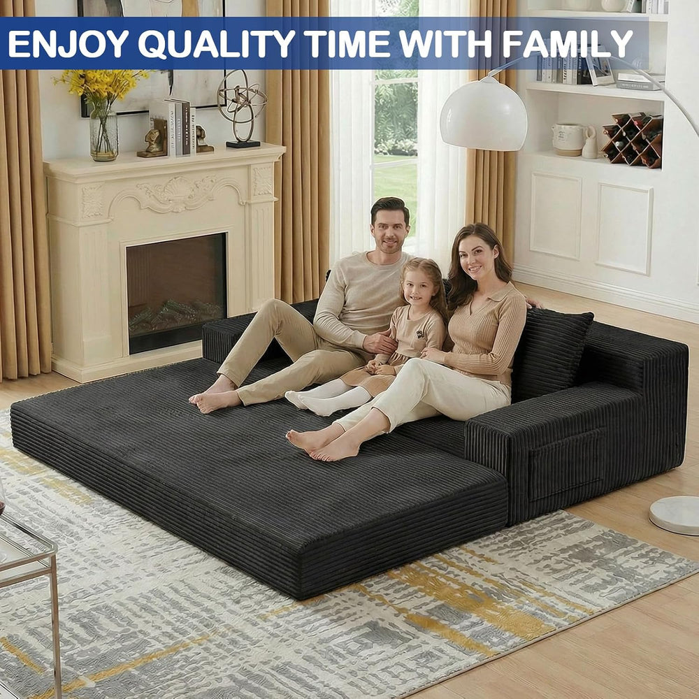 2 in 1 Convertible Boneless Couch Bed, Corduroy futon Sofa Bed, Compression F...