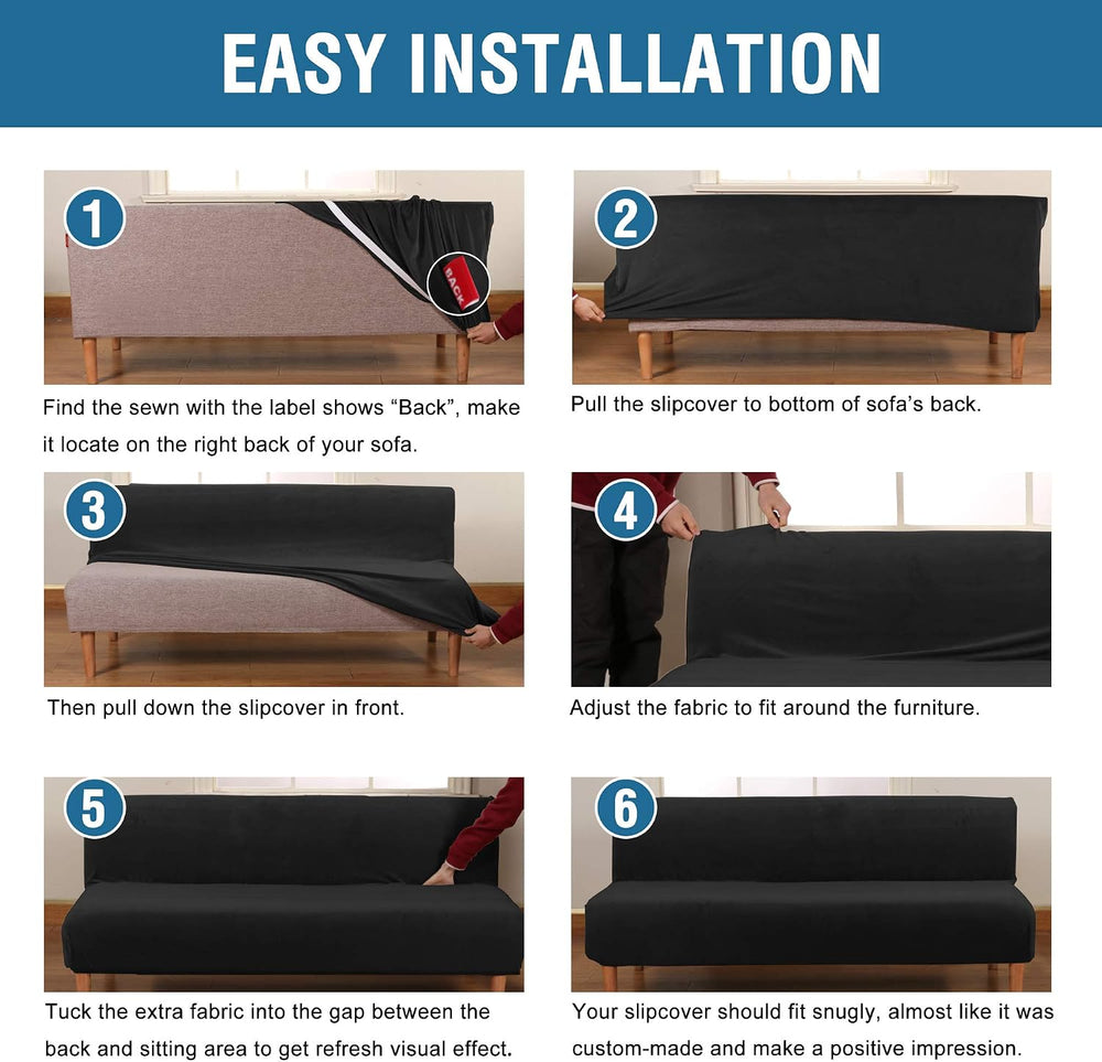 H.VERSAILTEX Velvet Futon Cover Armless Sofa Covers Sofa Bed Covers Stretch F...