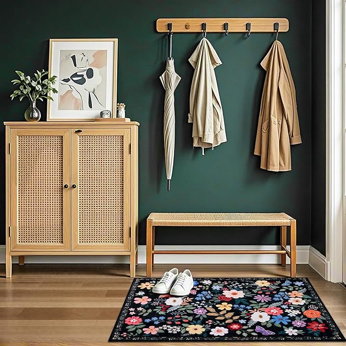 Entryway Rug 2X3 Small Rugs: Floral Washable Door Mat Vintage Soft Low Pile - Image 5