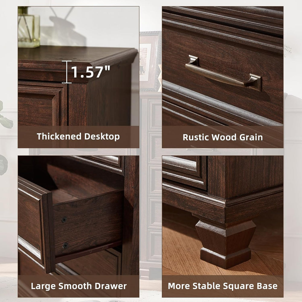 Farmhouse Dresser and Nightstand Sets 3 Piece, Walnut