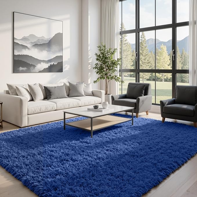 6x9 Area Rugs for Living Room Rug: Soft Fluffy Shag Navy Blue Rugs for Bedroom by CarpetAddColortoYourLife
