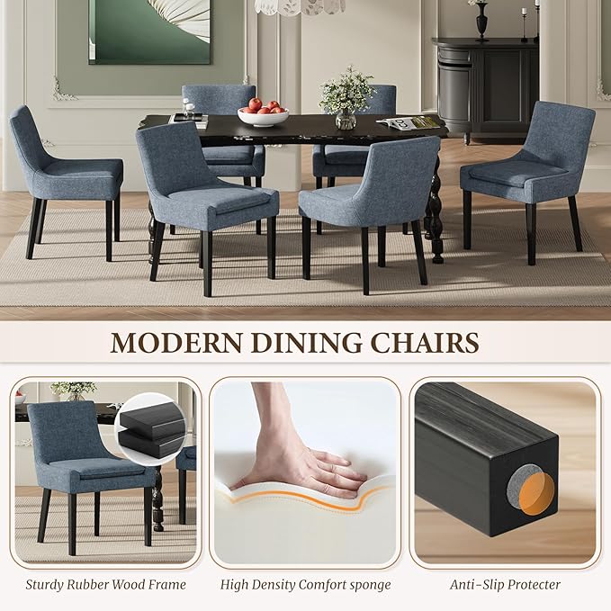 Modern Dining Chairs Set of 6, Upholstered Corduroy Dining Room Chairs with W...