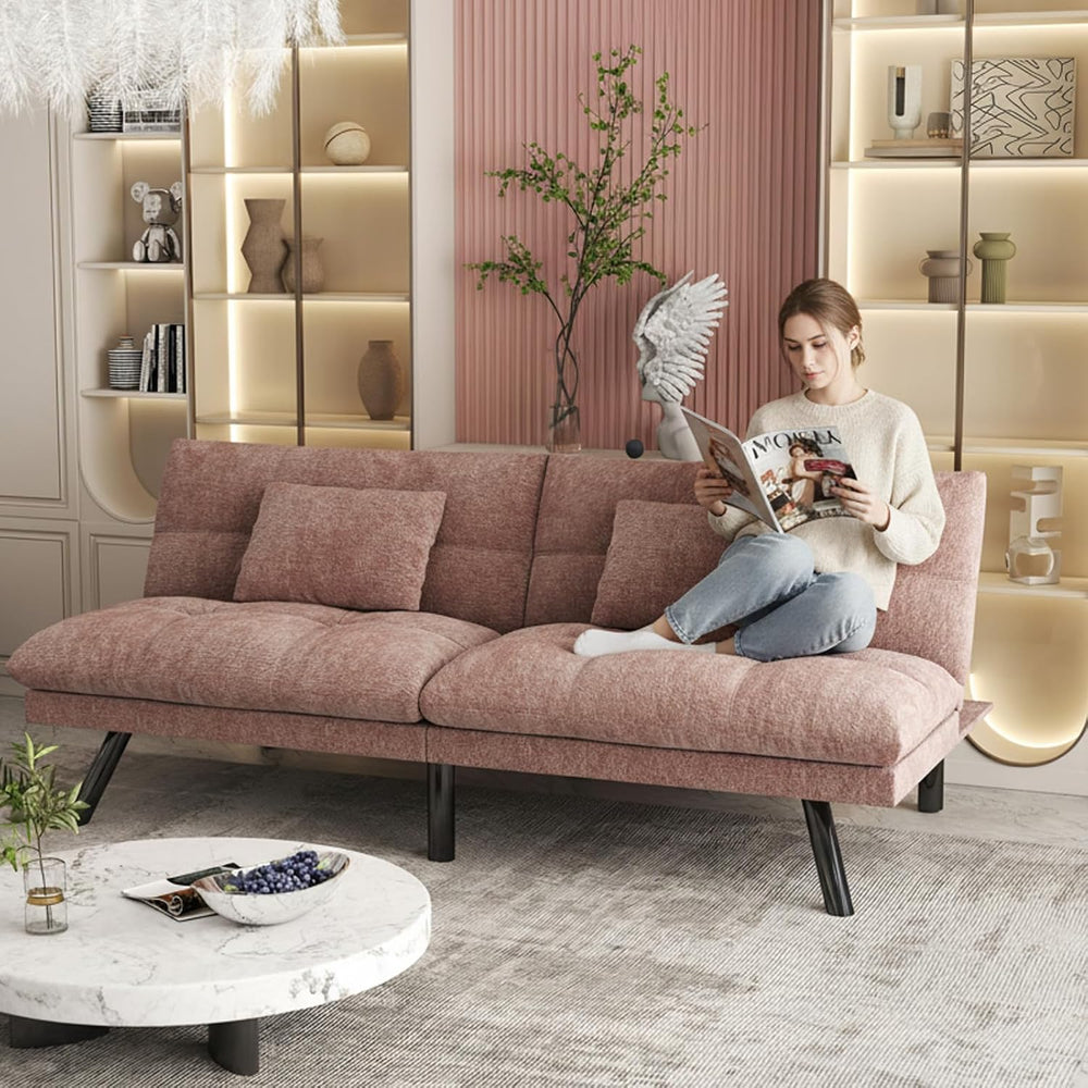 Convertible Futon Sofa Bed Chenille Fabric 70"(Pink)