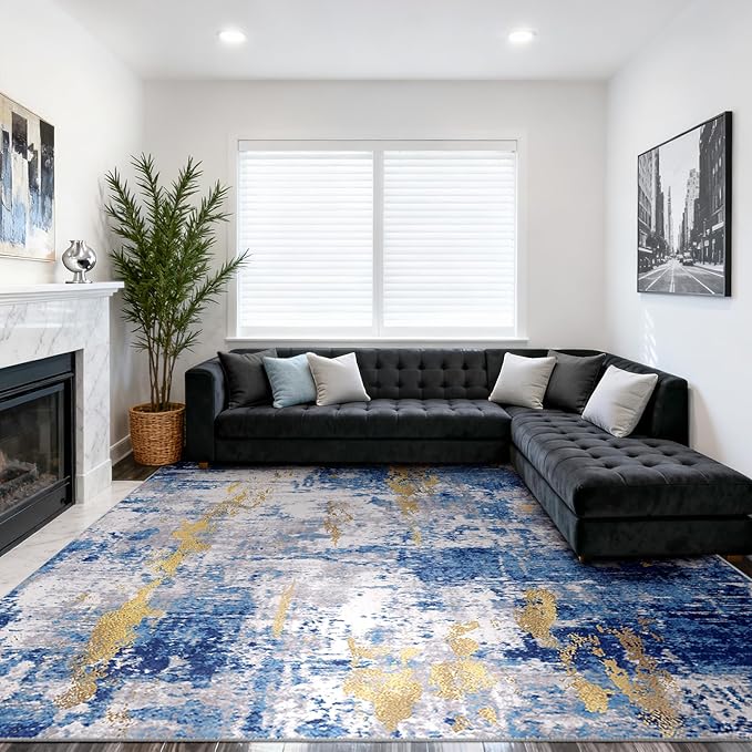 Washable Area Rugs 10'x14' Non-Slip Modern Abstract Soft - Image 2