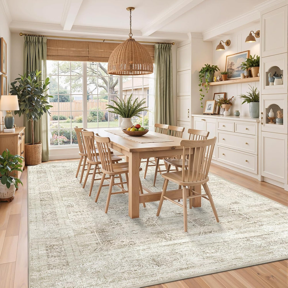 Area Rugs for Living Room Bedroom 8x10 Washable Non-Slip Vintage Beige