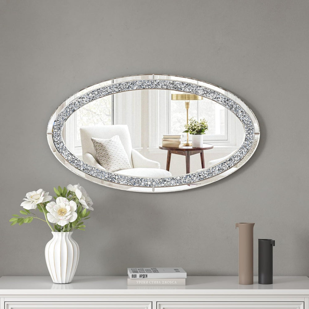 SHYFOY Oval Mirror, 36" x 23" Crushed Diamond Decorative Wall Mirror