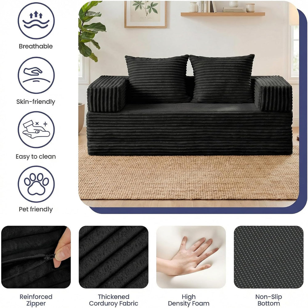 Convertible Sofa Bed, 4-in-1 Boneless Loveseat with Removable Armrests Backre...