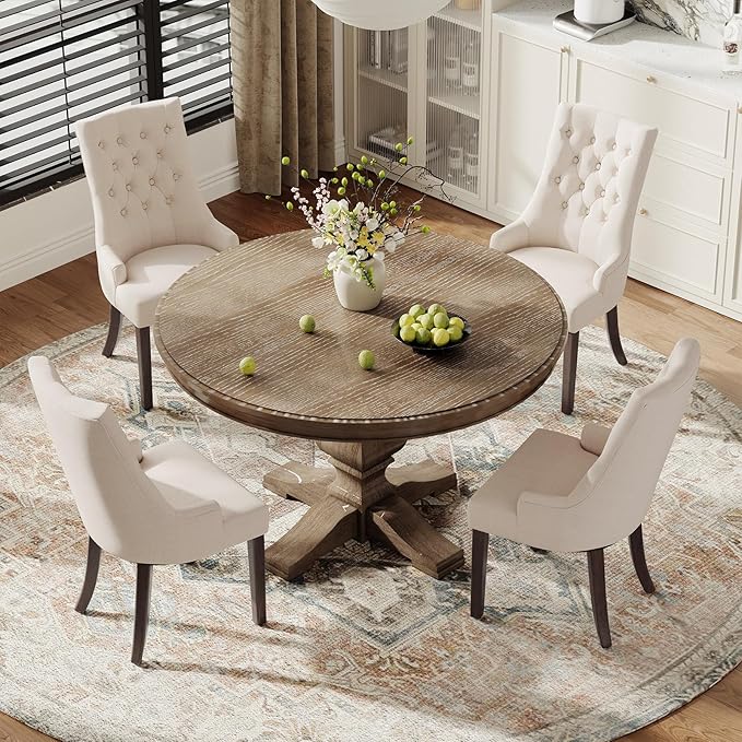COLAMY Fabric Side Dining Chairs Set of 4, Wingback Upholstered Dining Room C...