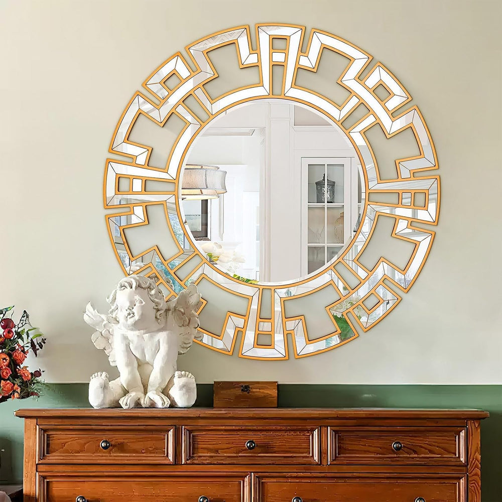 Chende Large Round Mirror, 40'' Modern Living Room Mirrorr with Bevel...